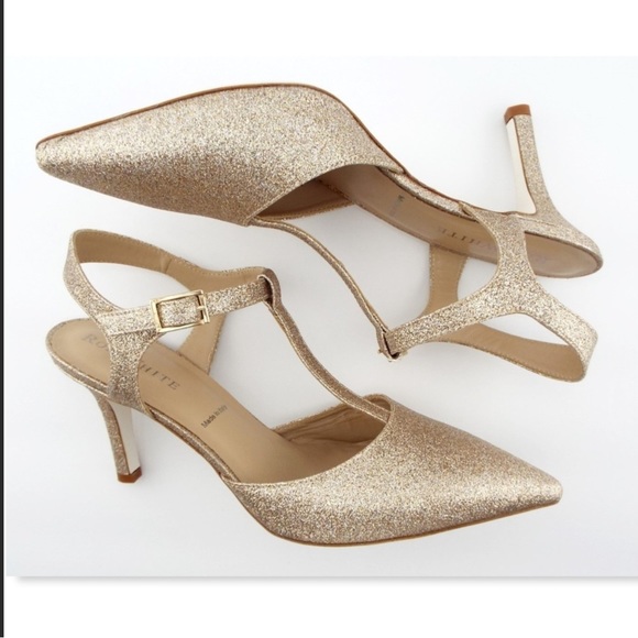 Unworn RON WHITE T-Strap Gold Glitter Pumps 37.5 - Picture 4 of 6